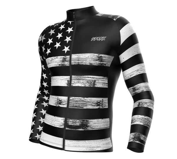 Black US Flag Cycling Thermal Jersey